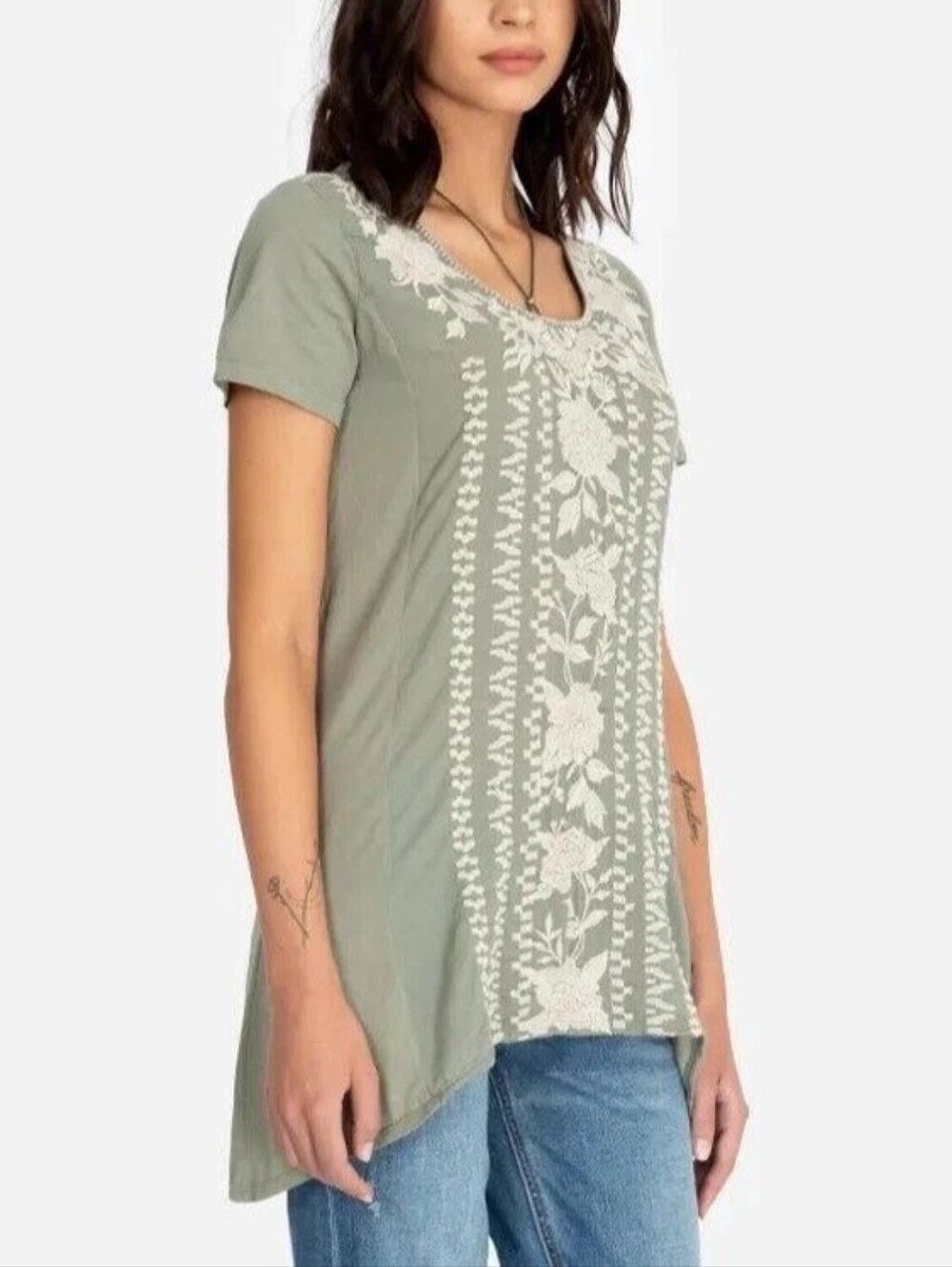 Johnny Was Letty Green Embroidered Women's Top Tunic Blouse Boho Design Medium - Picture 2 of 7
